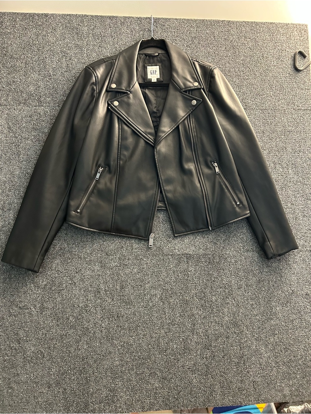 Like New GAP Black Faux Leather Moto Jacket with Zip Pockets